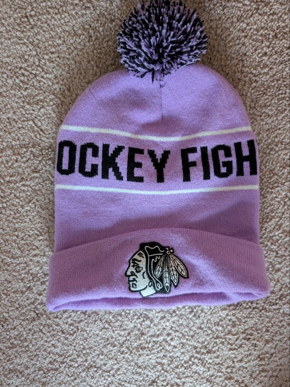 Chicago Blackhawks Purple Hockey Fights cancer Pom Beanie